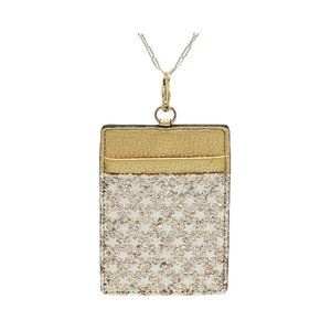 Gold Glitter Stars Faux Leather ID Badge Card Holder with 34" Neck Lanyard/Chain